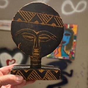 Artisan African piece Sculpture in wood- Brown an orange❤️